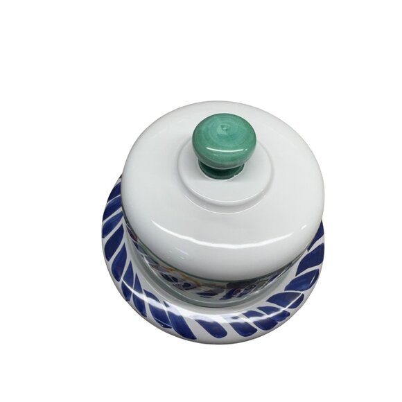 Signed Mexican Talavera Hand-Painted Cheese Butter Dish Lid Plate Table Top Read - Picture 2 of 14